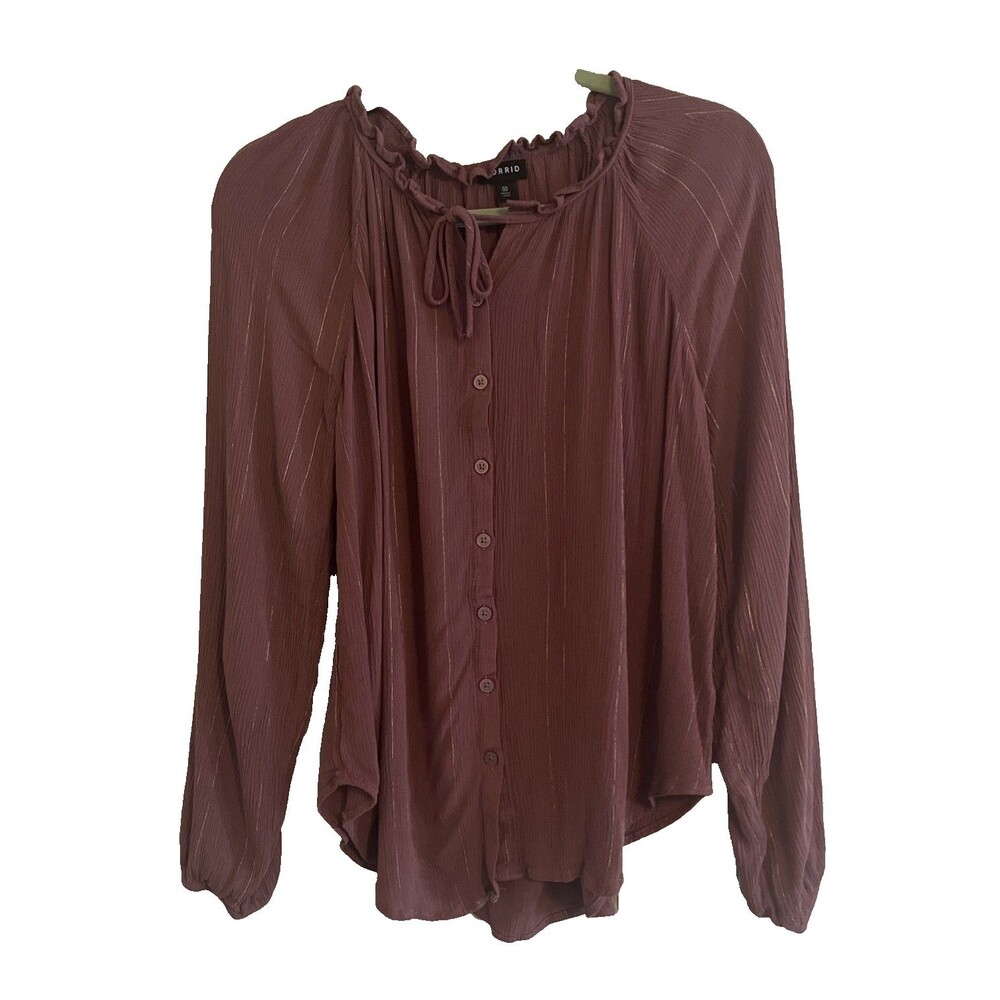 Torrid Blouse Womens 00 (10-M/L) Eggplant Purple Gold Top Crinkle Gauze Peasant